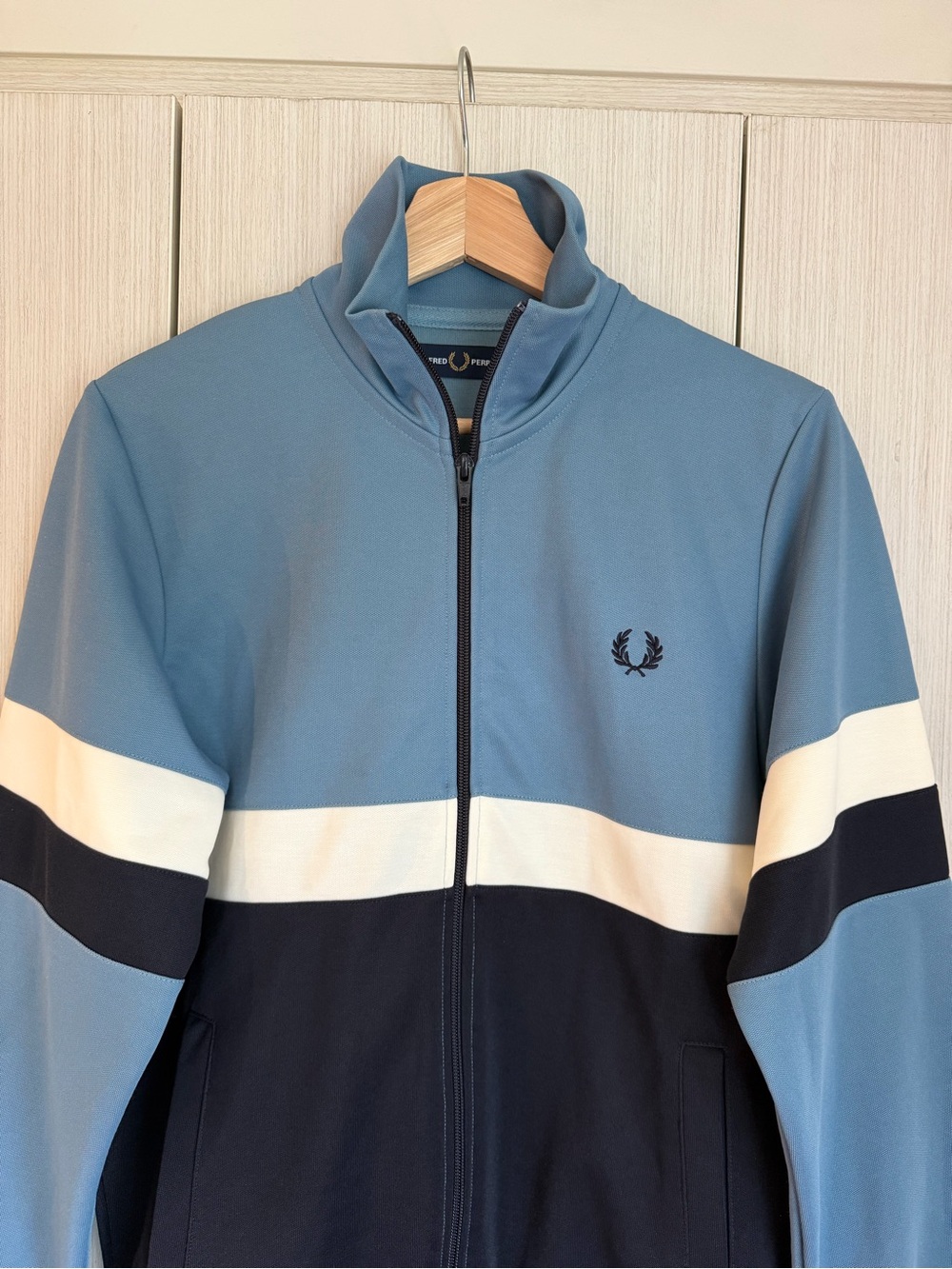 Fred Perry Light Blue, White & Navy Colorblock Track Jacket